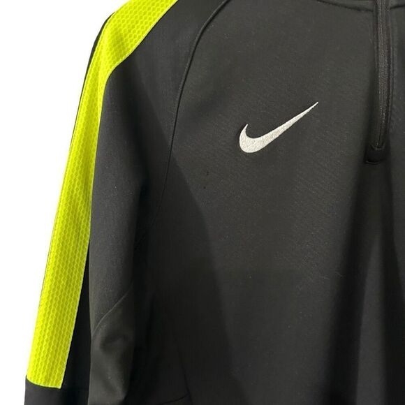 Nike Dri-Fit Black Highlighter Yellow Stripe Quarter Zip Sweater Size M Running - Picture 4 of 11